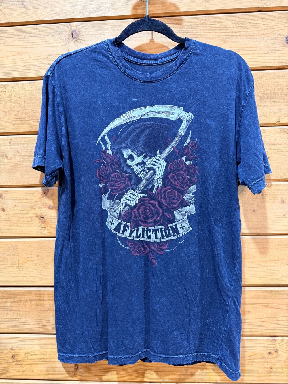 Affliction Grim Reaper Roses Mineral Wash Graphic T-Shirt Men’s Medium USA
